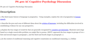 PS 400 AC Cognitive Psychology Discussion