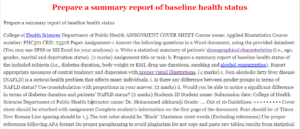 Prepare a summary report of baseline health status