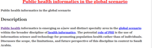 Public health informatics in the global scenario