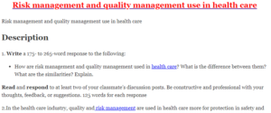 Risk management and quality management use in health care