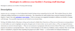 Strategies to address your facility's Nursing staff shortage