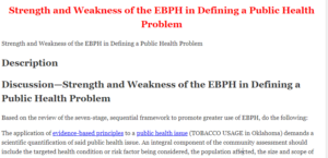 Strength and Weakness of the EBPH in Defining a Public Health Problem