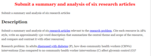 Submit a summary and analysis of six research articles