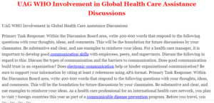 UAG WHO Involvement in Global Health Care Assistance Discussions