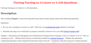 Viewing Nursing as A Career or A Job Questions