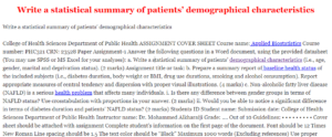 Write a statistical summary of patients’ demographical characteristics