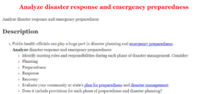 Analyze disaster response and emergency preparedness