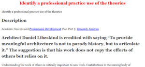 Identify a professional practice use of the theories