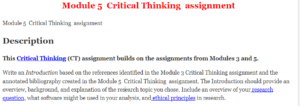 Module 5  Critical Thinking  assignment