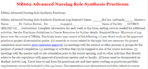 NR662 Advanced Nursing Role Synthesis Practicum