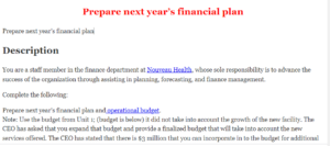 Prepare next year’s financial plan