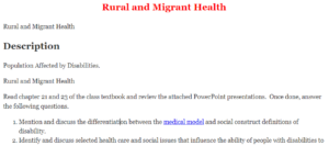 Rural and Migrant Health