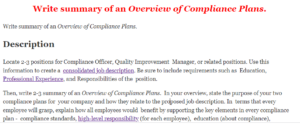 Write summary of an Overview of Compliance Plans.